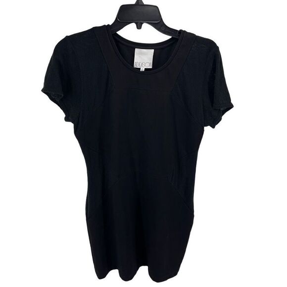 Addison Womens Sheer Shift Dress Mini Short Sleeve Stretch Black Size Large - Picture 1 of 9